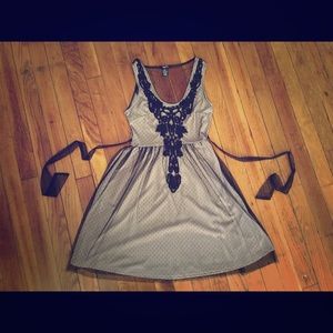 Beautiful Beige with Black Net Overlay Dress